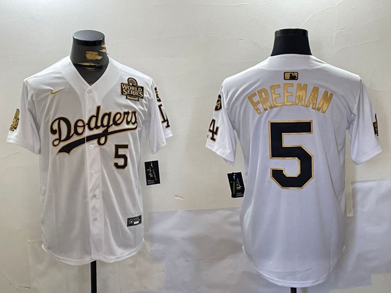 Men Los Angeles Dodgers #5 Freeman White Gold Game 2024 Nike MLB Jersey style 11202